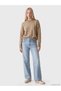 Alita City Farkıyla Xside Brown Knitwear Plain Oval Neck Women's Sweater - 2