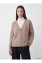 Ozmarka New Season Brown V-Neck Patterned Women's Knitwear Cardigan