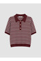 Alita City Farkıyla Lcw Everyday Burgundy Knitwear Striped Polo Neck Women's Sweater - 5