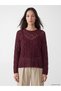 Alita City Farkıyla Lcw Everyday Burgundy Knitwear Openwork Oval Neck Women's Sweater