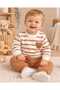 Baby Boy Striped Embossed Teddy Bear Embroidered Cotton Seasonal 2-Piece Top and Bottom Set - 3