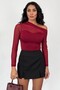 Women's One-Shoulder Low-Cut Long Sleeve Tulle Detailed Sandy Blouse - 2