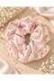 Powder pink 4-tier floral ruffle scrunchie hair tie
