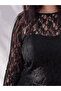 Alita City with a Difference in Color, Lcw Curve Black Lace Patterned Oval Neck Long Sleeve Women's Blouse - 2