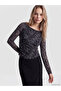 Alita City with a Difference Lcw Vision Brown Tulle Leopard Oval Neck Long Sleeve Women's Blouse