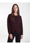 Two Mt Shop Quality Lcw Modest Plum Plain Oval Neck Long Sleeve Women's Blouse