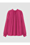 Alita City Lcw Vision with a Difference Burgundy Plain Stand Collar Long Sleeve Women's Blouse - 5