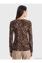 Two Mt Shop Quality Lcw Everyday Brown Combed Cotton Leopard Oval Neck Long Sleeve Women's Blouse - 4