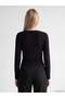 Alita City with a Difference from the Lcw Vision Black Combed Cotton Plain Asymmetrical Collar Long Sleeve Women's Blouse - 4