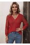 Women's Long Sleeve V-Neck Blouse with Lace Detail on Sleeves and Collar, Viscose Blouse - 6