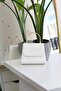 Women's White Leather Metal Handle Evening Dress Shoulder Bag