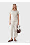 Two Mt Shop Quality Lcw Vision Beige Diver Fabric Plain Oval Neck Short Sleeve Women's Blouse - 2