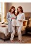 New Season Gray Shawl Collar Patterned Breastfeeding Feature 100% Cotton Winter Long Sleeve Special Design Maternity Pajama Set - 5
