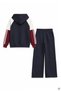 Navy Blue Girls' Garnished Hooded Cardigan Wide-Leg Ribbed Tracksuit Set 24789 - 4