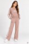 Brown Girls' Sequined Heart Wide Leg Crew Neck Sweatpants Set 24813 - 3