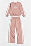 Brown Girls' Sequined Heart Wide Leg Crew Neck Sweatpants Set 24813 - 5