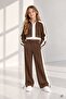 Brown Girls' Zipper Collar Crop Sweatshirt Striped Wide Leg Sweatpants Set 24944 - 2