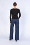 Women's Black Open Collar Long Sleeve Ribbed Bodysuit - 4