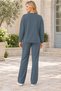 Women's Long Sleeve Off-Shoulder Round Neck Woven Detailed Lycra Pocket Slit Elegant Soft Textured Stylish Casual Anthracite Sweatshirt Trousers Two-Piece Set - 3
