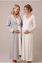 Women's Gray Polka Dot Patterned Lace New Season Winter Maternity Nightgown Set with Easy Breastfeeding Dressing Gown - 4