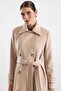 Punto Stitch Detailed Double Breasted Long Premium Fabric Coat Beige 3187 - 2