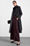 Punto Stitch Detailed Double Breasted Long Premium Fabric Coat Anthracite 3187 - 6