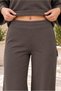 Women's Boat Neck Long Sleeve Bat Sleeve Stretchy Soft Stylish Sweatshirt and Elastic Waist Wide Leg Stretchy Soft Elegant Pants Brown Two-Piece Set - 2