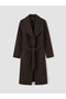 Brown Double-Breasted Collared Belted Women's Coat - 5