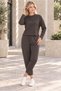 Women's Round Neck Long Sleeve Soft Textured Sweatshirt and Ankle Length Soft Textured Pants Set with Elastic Waist Lycra Stretchable Pockets Sporty Elegant Two-Piece Combination Brown - 6