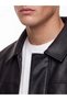 Black Regular Fit Shirt Collar Men's Leather Look Coat - 3