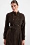 Snap Detailed Raglan Sleeve Double Breasted Overcoat Brown 6912 - 3