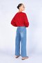 Women's Red V-Neck Loose Cut Blouse - 4