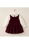 Pearl Button Detailed Velvet Dress Baby Collar Ribbon Detailed Blouse Girls' Dress - 5