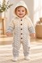 Hooded baby knit jumpsuit with color transition knit pattern and wooden buttons 3-6-9-12 months - 3