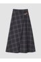 Navy Blue Plaid Asymmetrical Skirt with Buckle Detail