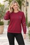 Women's Long Sleeve Off Shoulder Round Neck Leaf Pattern Motif Soft Textured Lycra Flexible Comfortable Daily Wear Burgundy Sweater - 6