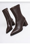 Women's Bitter Brown Leather Thick Heeled Pointed Toe Boots Simva Black (Non-Slip Sole) - 2