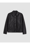 Black Regular Fit Shirt Collar Men's Leather Look Coat - 6