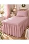 Aegean Breeze Pink Vintage Buldan Linen Textured 100% Cotton Elastic Sheet Set with Ruffled Skirt