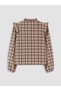 Brown Tie-Neck Plaid Ruffle Blouse - 3