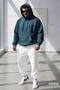 Men's Petrol Blue Combed Cotton Hooded Sweat White Tracksuit Bottom Set