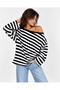Women's Black-White Striped Off-Shoulder Long Striped Blouse - 2
