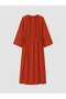 Orange Crew Neck Waist-Slit Dress - 3