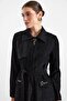 Stone Decorated Soft Touch Overcoat Black 6915 - 6