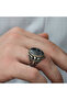 Silver Cut Stone Eagle Figured Men's Ring - 4