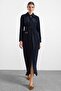 Stone Decorated Soft Touch Overcoat Dark Blue 6915 - 5