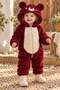 Baby girl romper teddy bear hooded plush zippered welsoft one-piece jumpsuit 0-3-6-9-12 months - 2