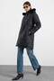 Removable Fur Hooded Zipper Closure Quilted Coat Black 6923 - 6