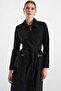 Stone Decorated Soft Touch Overcoat Black 6915 - 3