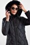 Removable Fur Hooded Zipper Closure Quilted Coat Black 6923 - 7